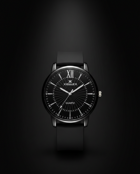 XENLEX Classic Black Quartz Watch – Minimal Dial Edition