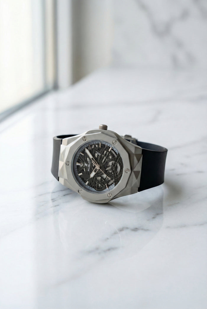 Hublot Classic Fusion Skeleton Automatic – Silver Case Black Strap