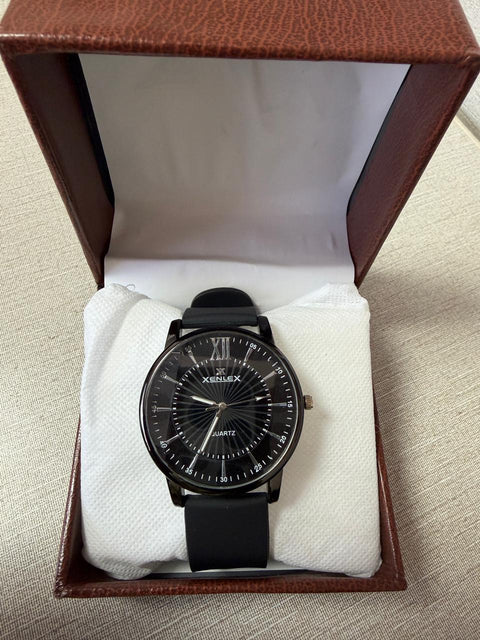 XENLEX Classic Black Quartz Watch – Minimal Dial Edition